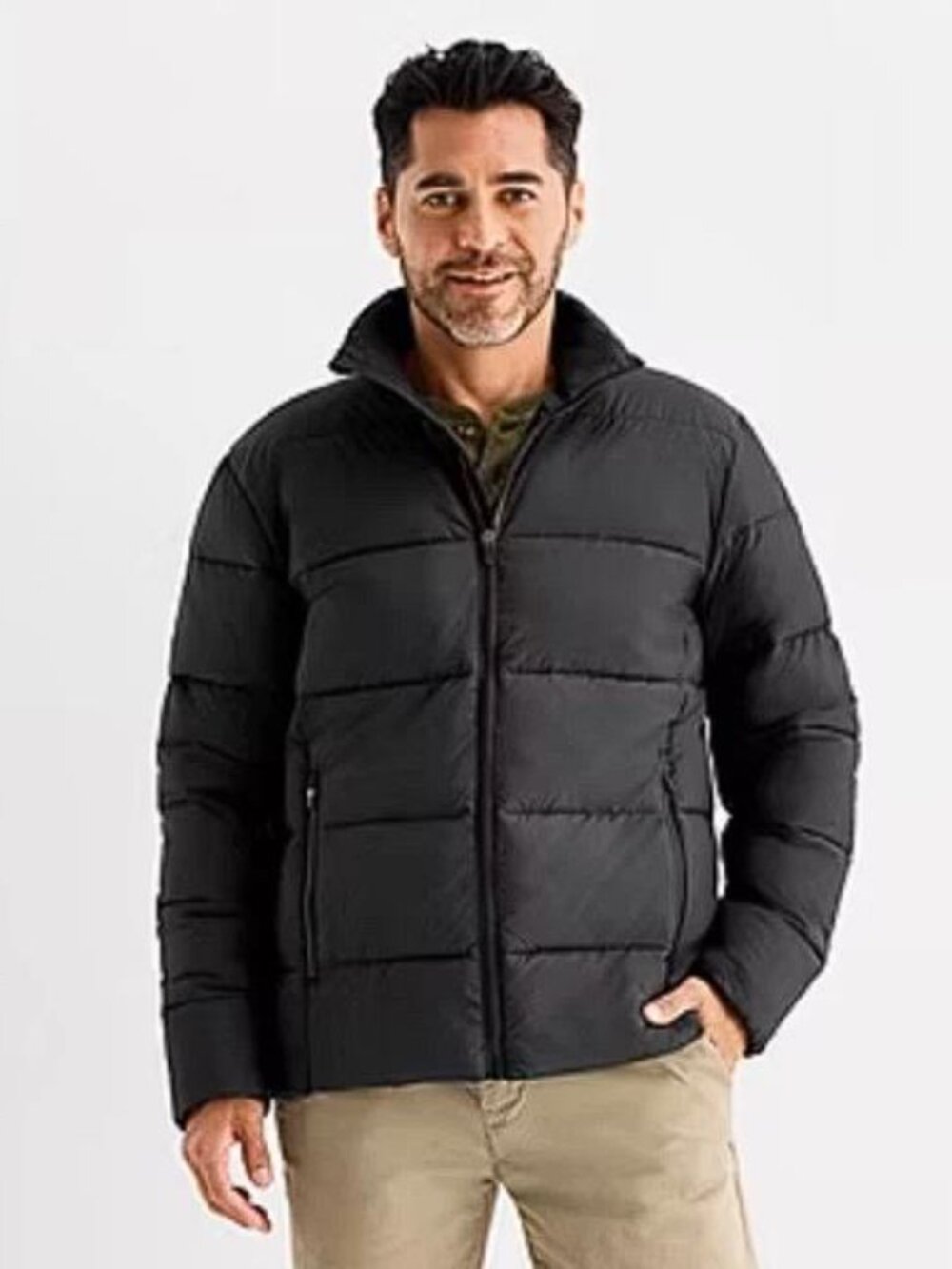 ST. JOHN'S BAY Men’s Water Resistant Midweight Puffer Jacket Size 4XLT In Black